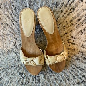 Frye wood & leather braided mules, size 8.5